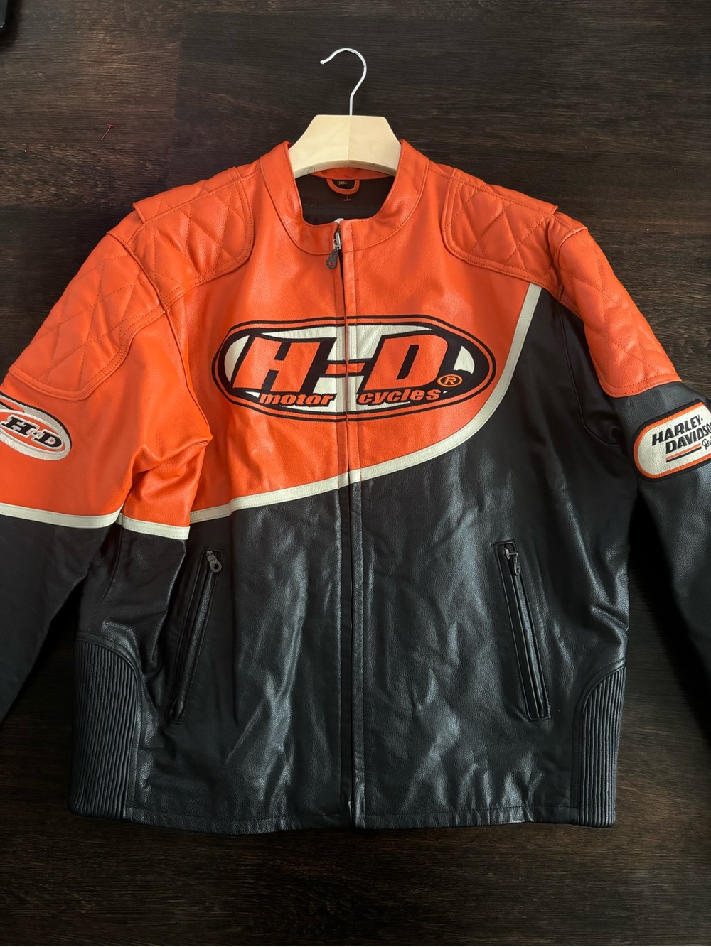 Harley-Davidson Orange and Black Leather Riding Jacket